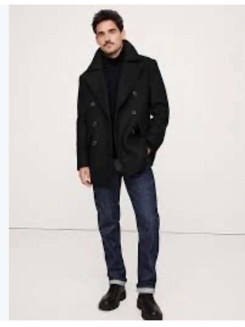 Banana Republic Black Wool Double-Breasted Peacoat